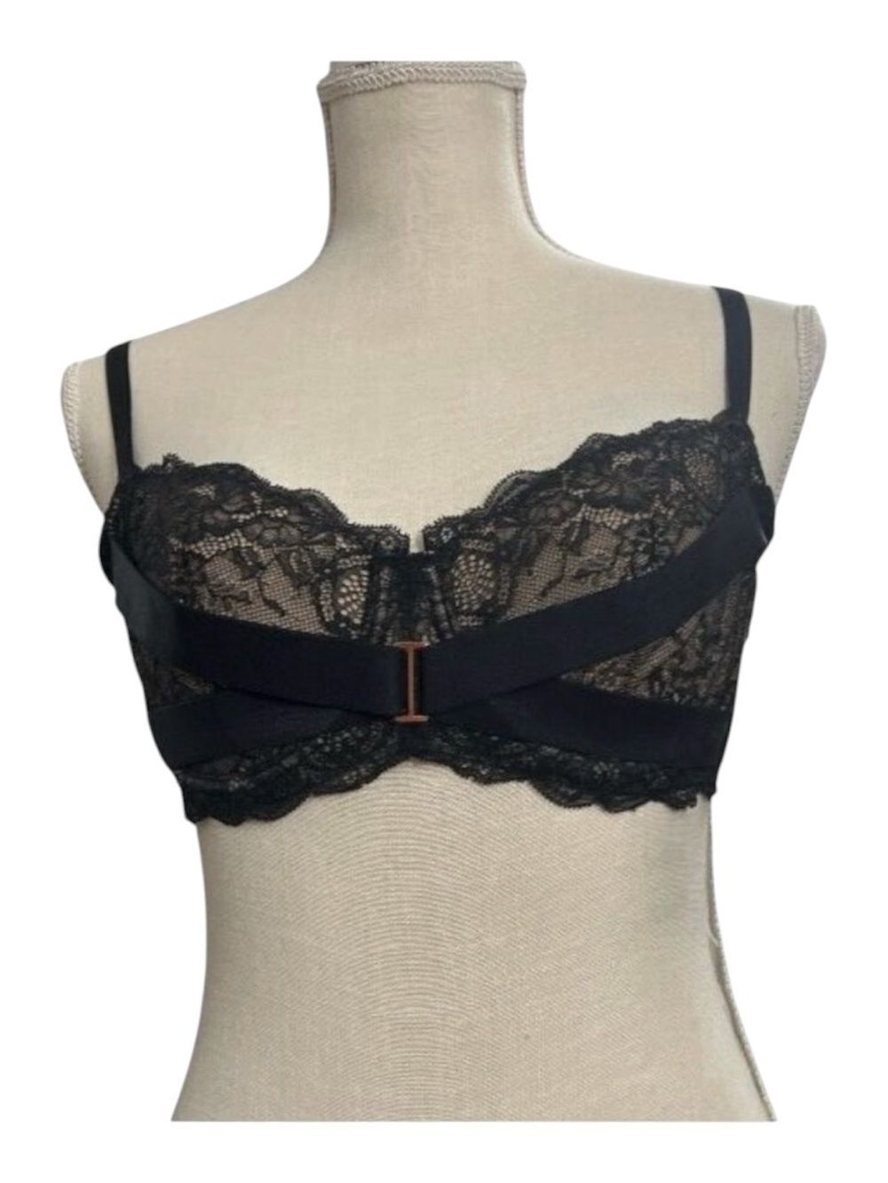 Adore Me Bra 34D Underwired Lace Balconette Unpadded Sheer Black Mesh Unlined